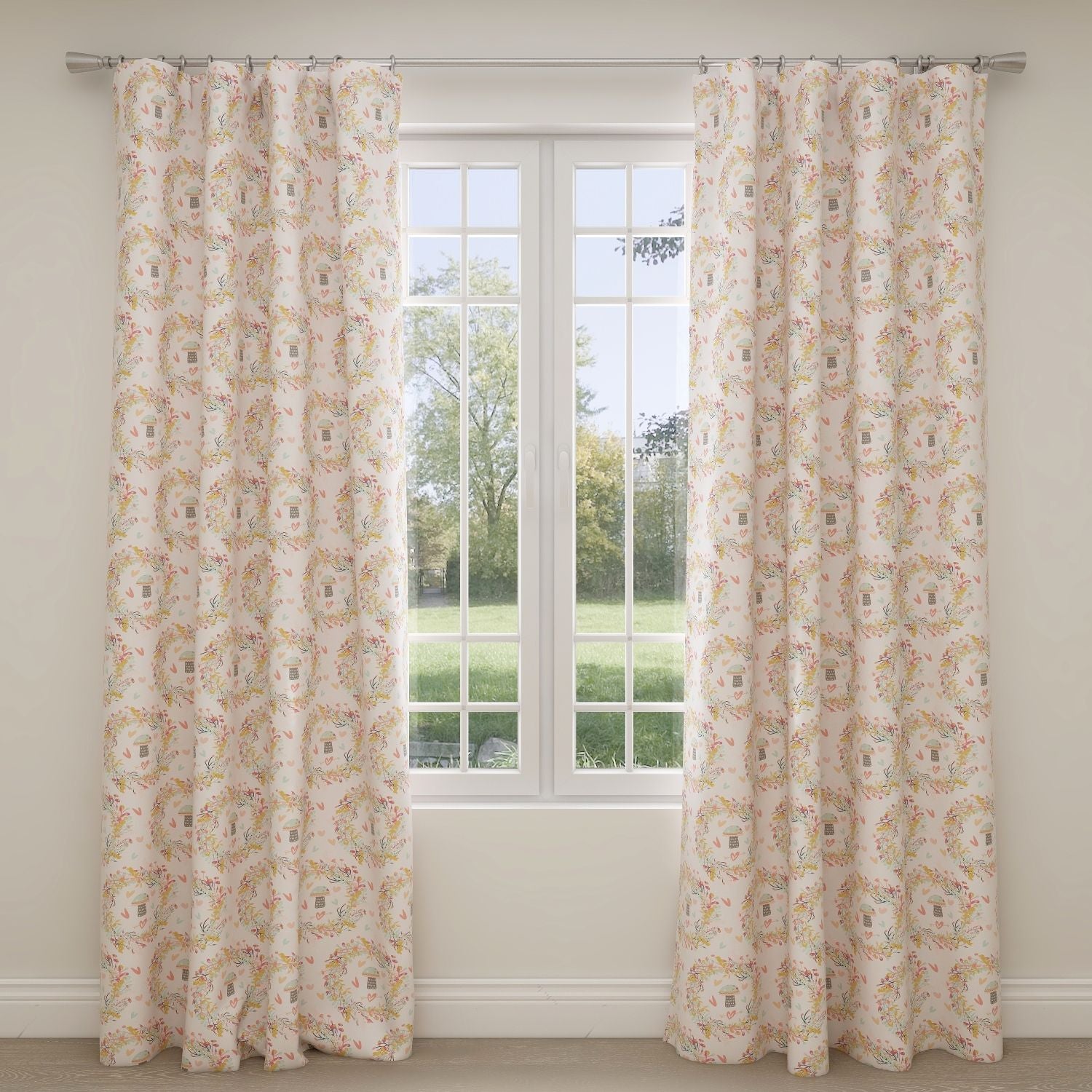 Floral Kids & Nursery Blackout Curtains - Wreaths in Pink