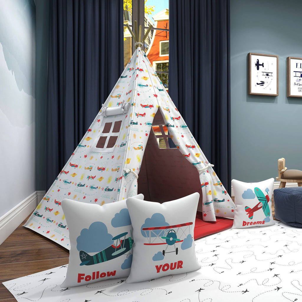 Kids Teepee, Airplane Decor Themed Room - Snuggly Landing Collection