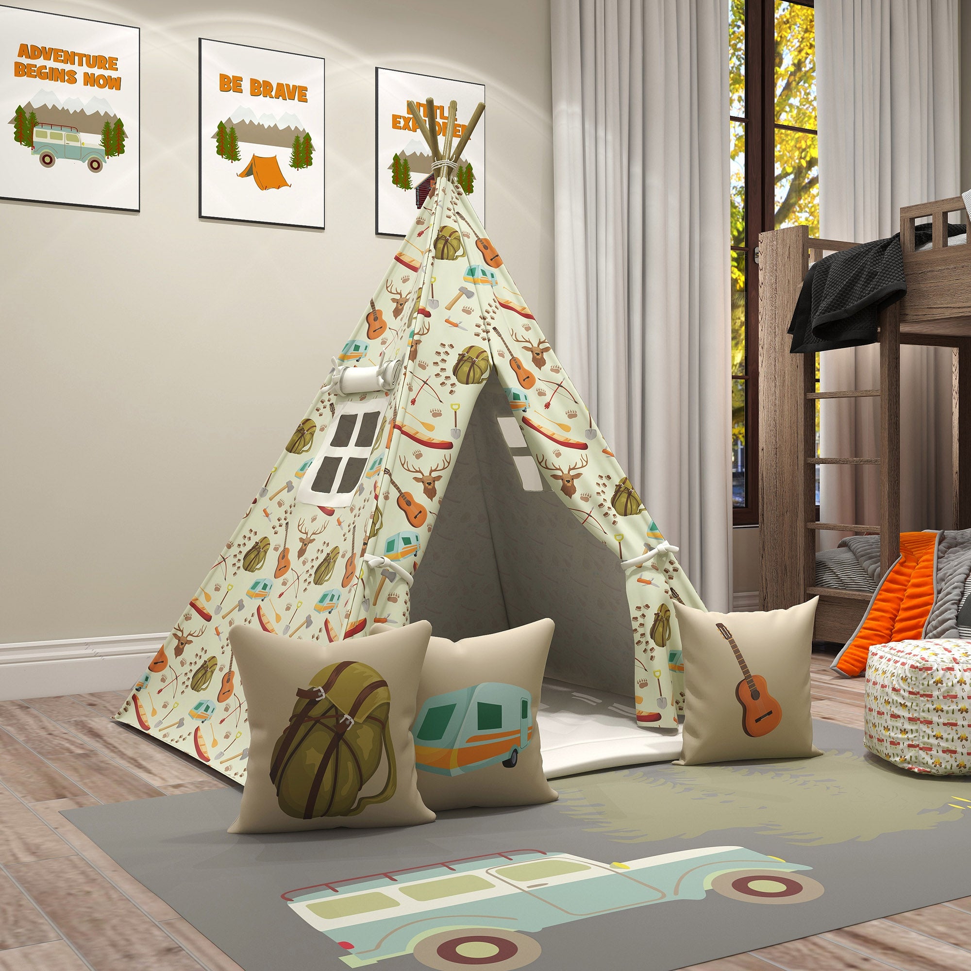 Kids Teepee, Camping Decor Themed Room - Adventurer's Cabin Collection