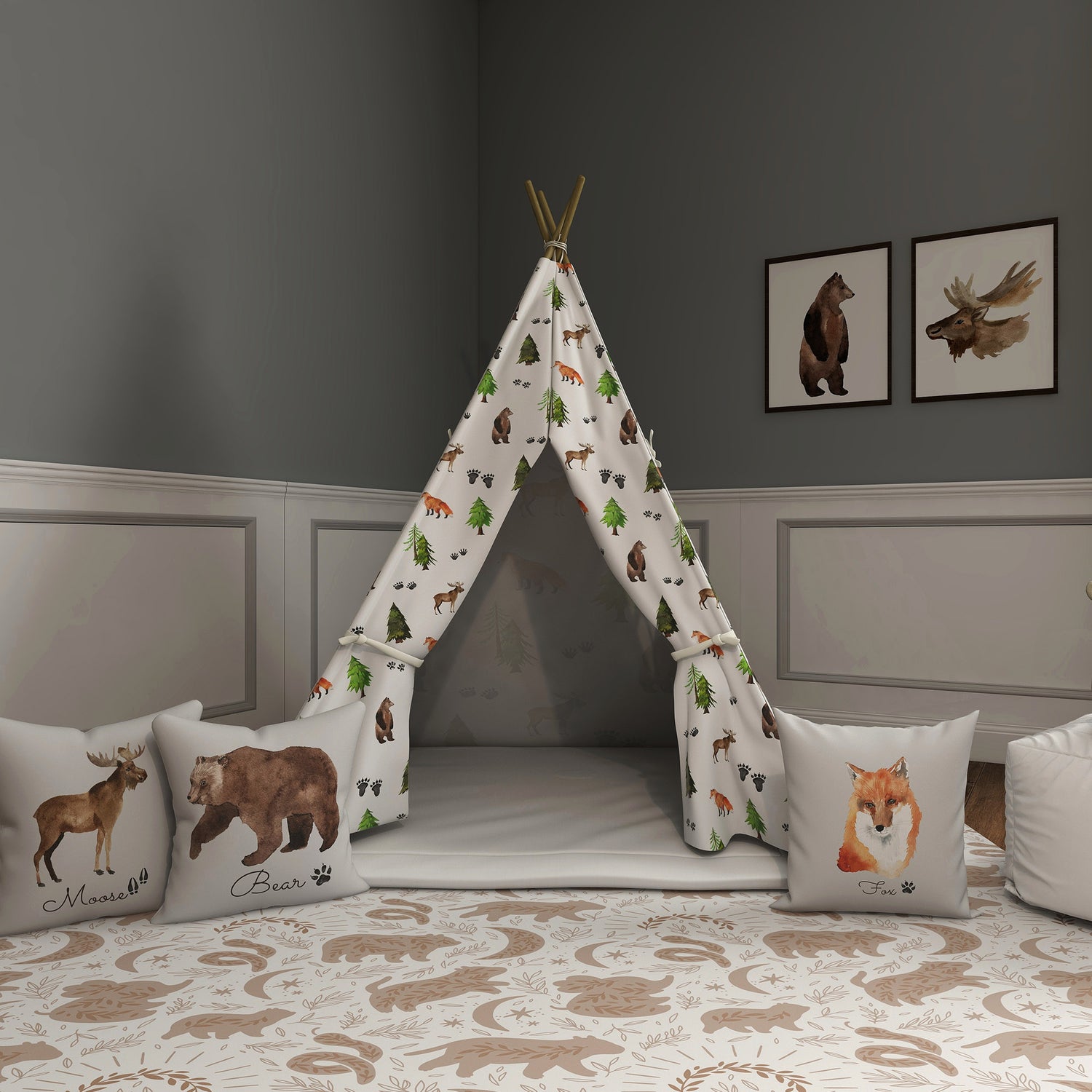 Kids Teepee, Forest Decor Themed Room - Little Forest Adventure Collection