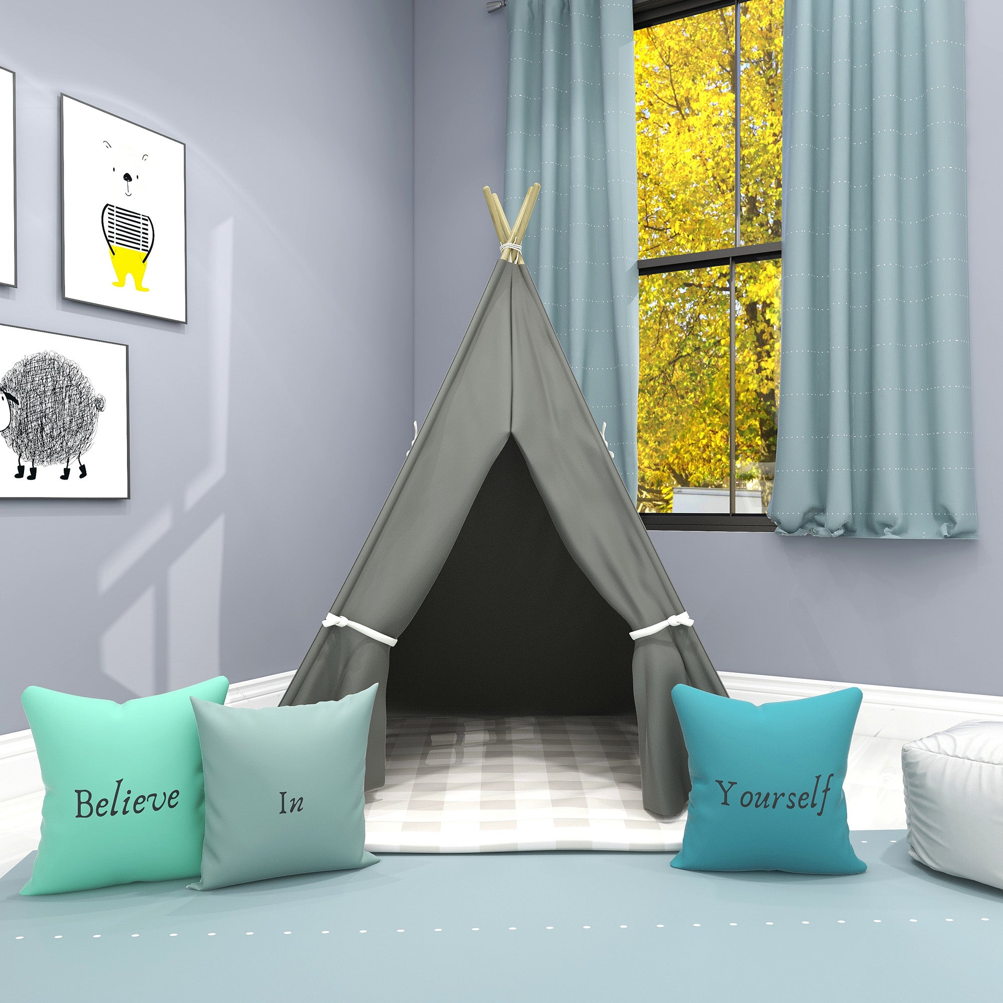 Space In Gray Kids Teepee