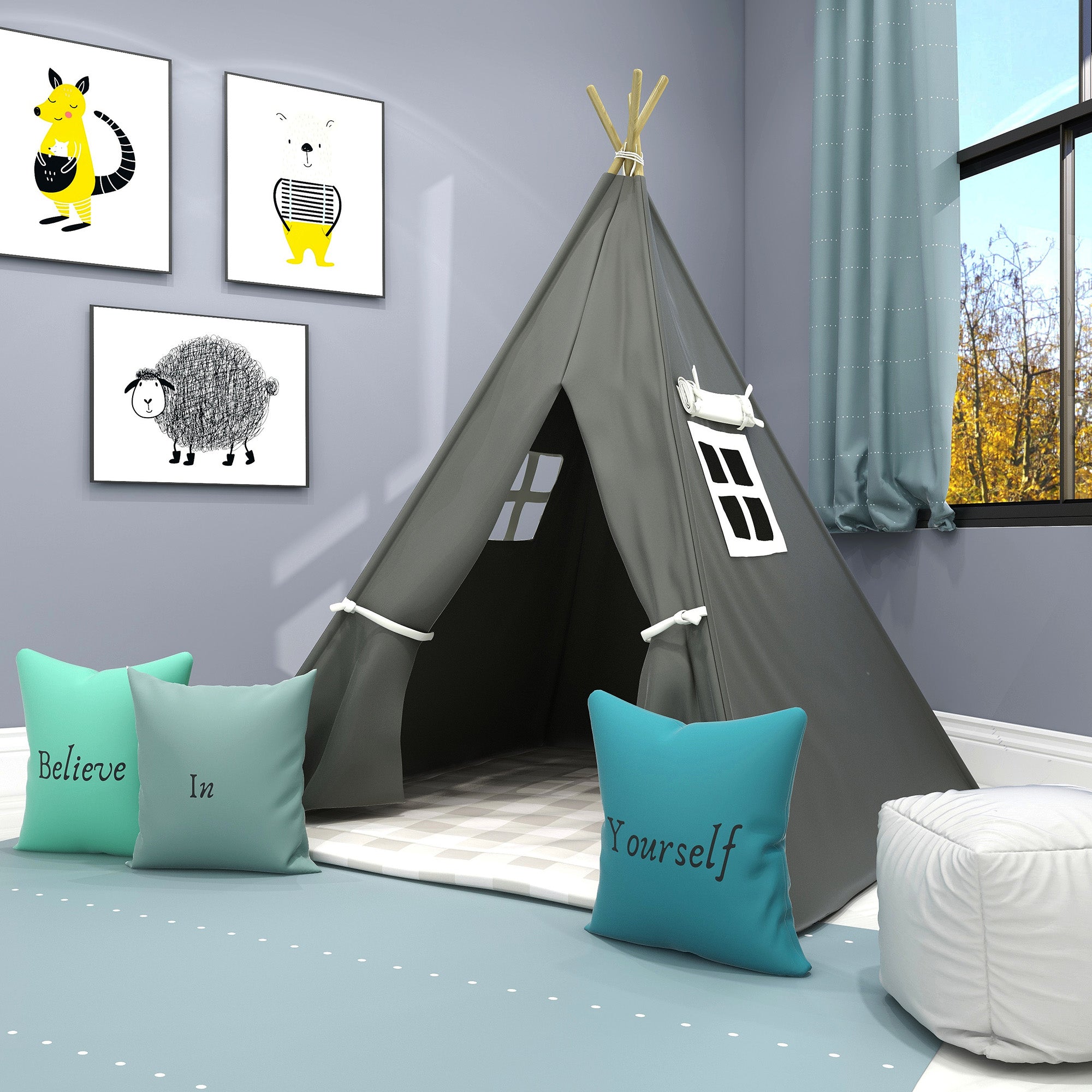 Space In Gray Kids Teepee